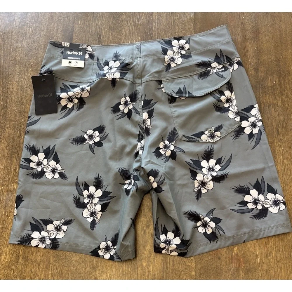 Hurley Mens Toned Hibiscus Boardshorts Green Board Shorts 32